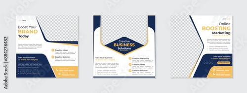 Business ad social media post design bundle, creative set of digital marketing agency square web banner promotion, corporate live webinar event invitation template, editable vector layout