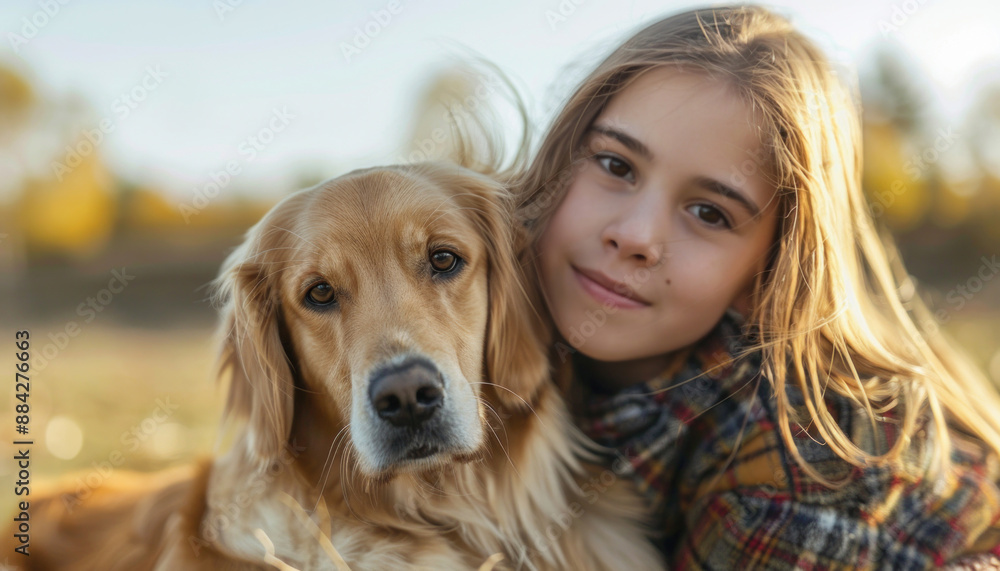 A young woman in a field showing affection to her dog, smiling to reflect their bond A young woman in a field showing affection to her dog, smiling to reflect their bond