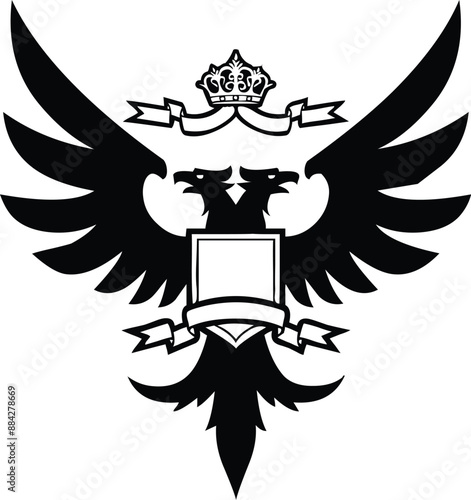 Set of flying eagles. Silhouette of a bird of prey. Vector illustration isolated from the white background.