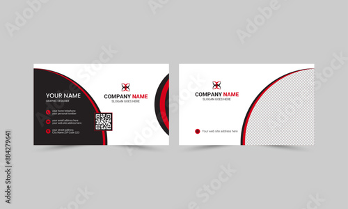 Set Of Professional Visiting Card With Red Color And Dark Color Double Sided Modern Layout Template Design