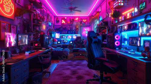 Gammer room among RGB light