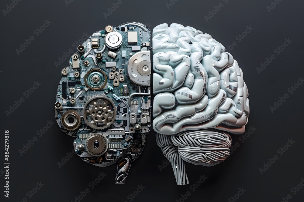 Dynamic wallpaper design of a brain with a blue core, encircled by orange and red lines, with a background of intricate lines and dots. Brain research and neural network theme. Dynamic wallpaper design of a brain with a blue core, encircled by orange and red lines, with a background of intricate lines and dots. Brain research and neural network theme.