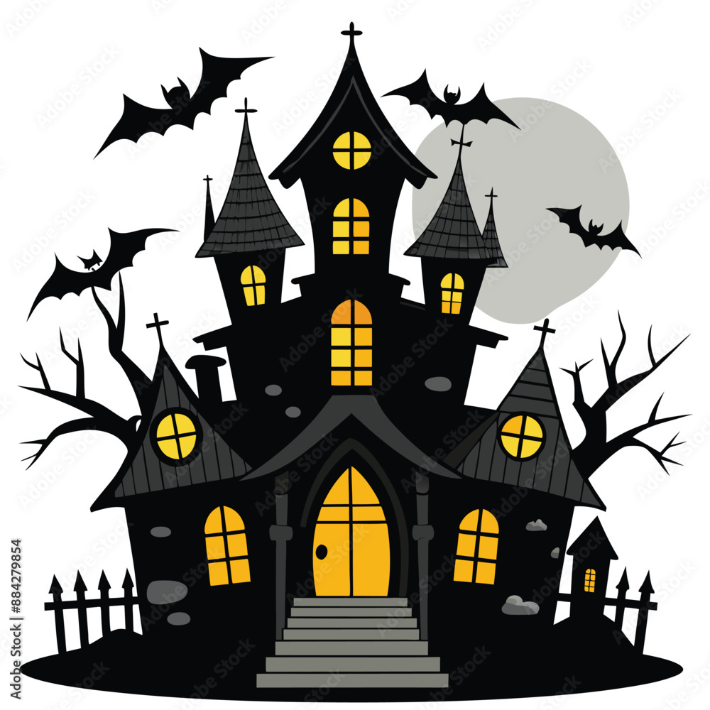 Halloween house with bats and moon Halloween house with bats and moon