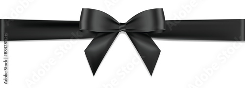 Black bow and ribbon realistic shiny satin horizontal vector for decorate your Invitation card, brochure ,greeting card ,book cover or website isolated on white background.