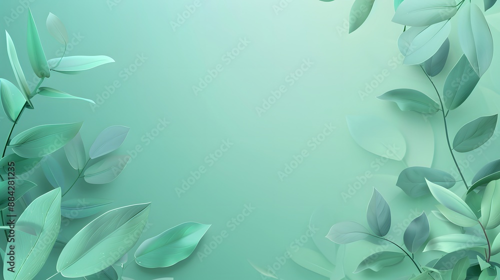 Green Leaves on Light Blue Background. Green Leaves on Light Blue Background.