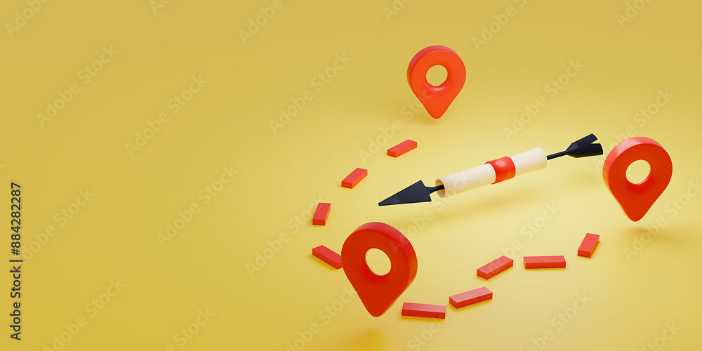 Delivery service concept with red sign and errow. 3d render. Delivery service concept with red sign and errow. 3d render.