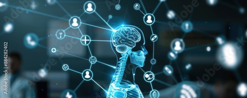 Wallpaper Mural A person surrounded by floating medical symbols, disorders, healthcare and diagnosis Torontodigital.ca