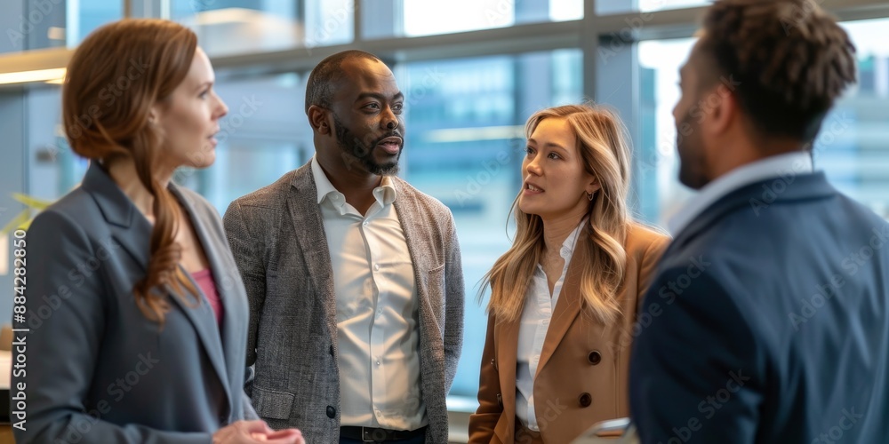 A diverse group of professionals networking during a business event, exchanging ideas and building valuable connections A diverse group of professionals networking during a business event, exchanging ideas and building valuable connections