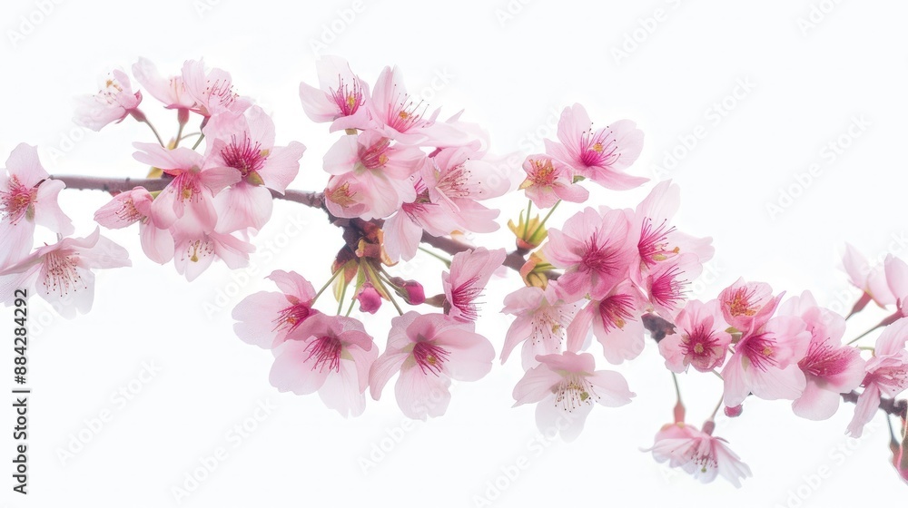 Isolated Sakura tree branch with stunning pink cherry blossoms, set against a clean white background. Isolated Sakura tree branch with stunning pink cherry blossoms, set against a clean white background.