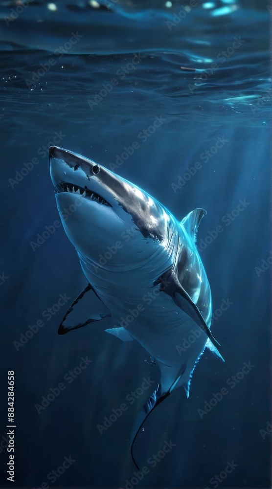 Fototapeta premium digital illustration great white shark swimming ocean shown