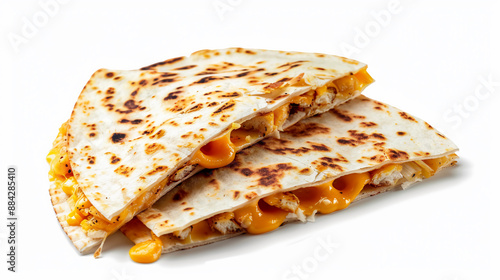 A stack of tortillas with cheese and meat in the middle