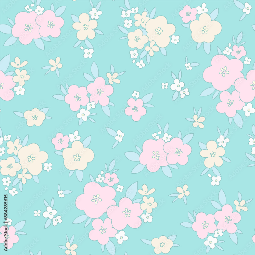 Cute pastel seamless pattern with simple flowers Cute pastel seamless pattern with simple flowers