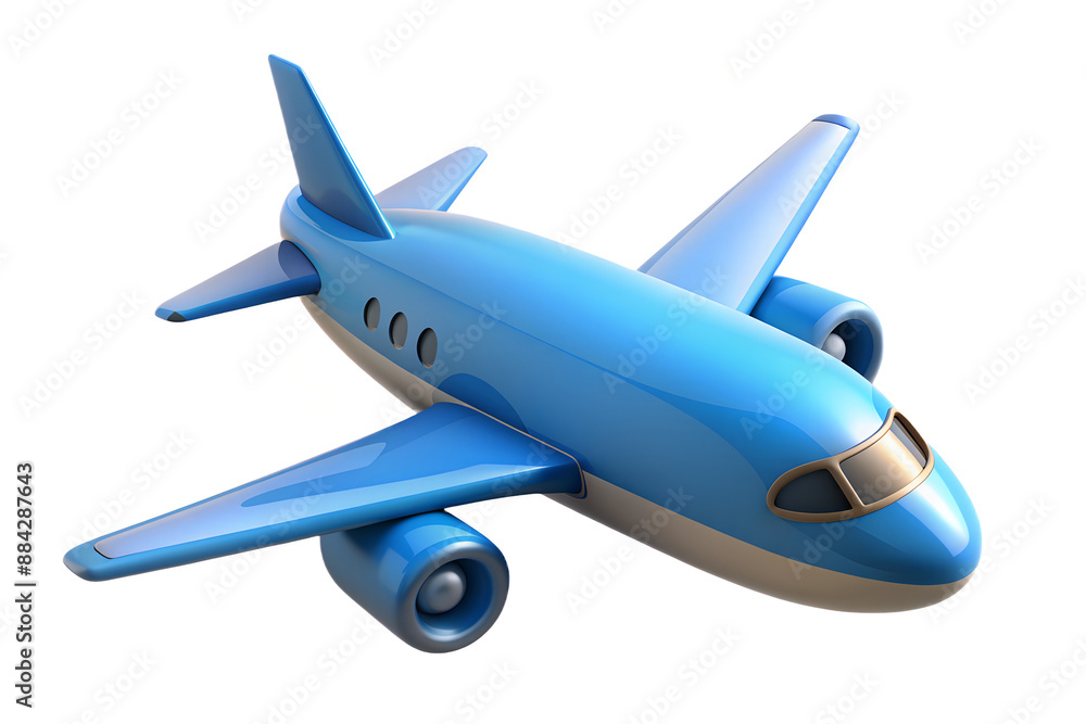 Blue airplane isolated on a white background - 3D rendering style. Blue airplane isolated on a white background - 3D rendering style.