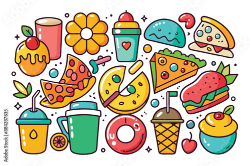 Foods doodles hand drawn sketchy vector symbols and objects