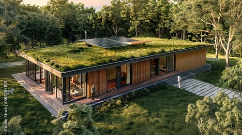 modern and luxury cabin made form wood and glass. AI generated illustration photo