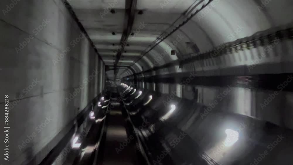 Train in the Barcelona subway inside the tube. Diminishing perspective of subway tunnel Train in the Barcelona subway inside the tube. Diminishing perspective of subway tunnel