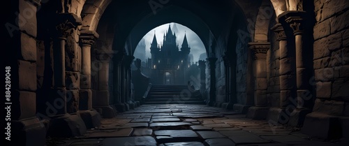 Gothic castle dungeon, dark and creepy background, hyper detail. Generative AI, Generative, AI
