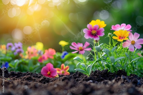 Vibrant flowers blooming in a garden, capturing the beauty and color of springtime with fresh blossoms and lush greenery.