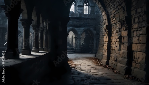 Gothic castle dungeon, dark and creepy background, hyper detail. Generative AI, Generative, AI