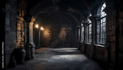 Gothic castle dungeon, dark and creepy background, hyper detail. Generative AI, Generative, AI