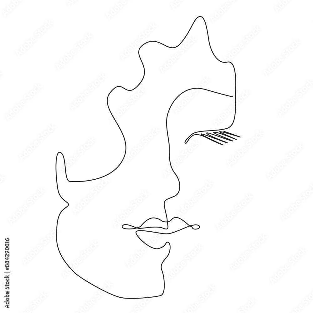 Beautyfull girl face. Attractive young woman portrait female beauty concept. Continuous one line drawing. Black and white vector illustration Beautyfull girl face. Attractive young woman portrait female beauty concept. Continuous one line drawing. Black and white vector illustration