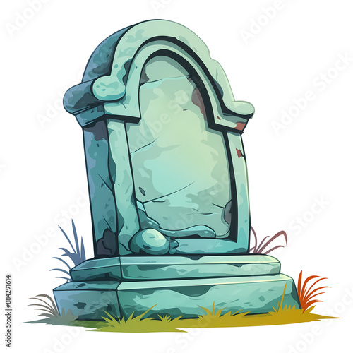 cartoon clipart drawing of a crooked tombstone on an isolated transparent background