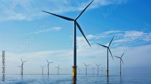 Wallpaper Mural Windmill park in the ocean with blue sky, showcasing clean energy production. Torontodigital.ca