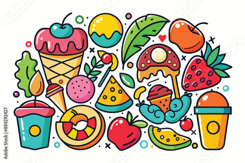 Foods doodles hand drawn sketchy vector symbols and objects