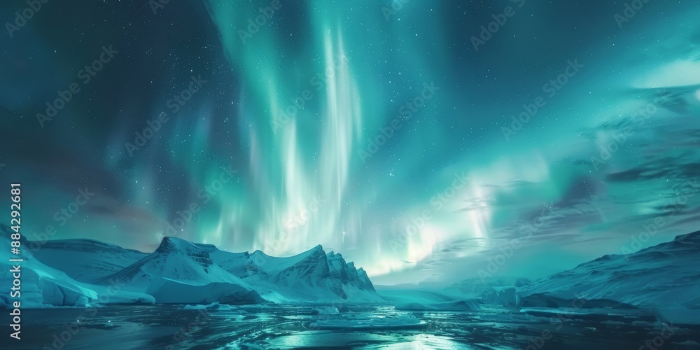 Naklejka premium A breathtaking view of the Northern Lights dancing across the Arctic sky, showcasing natural phenomena