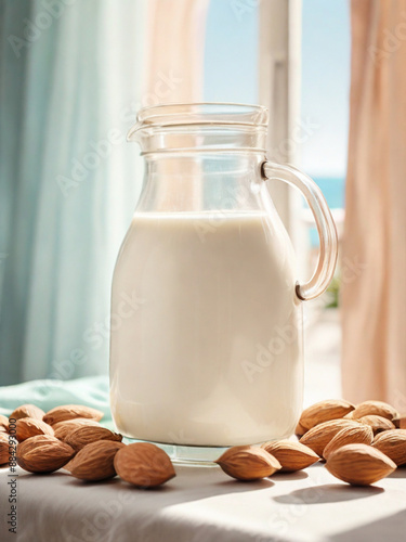 Vegan plant-based almond milk with a watery texture and nutty flavor perfect for smoothies, lattes, baking and more.