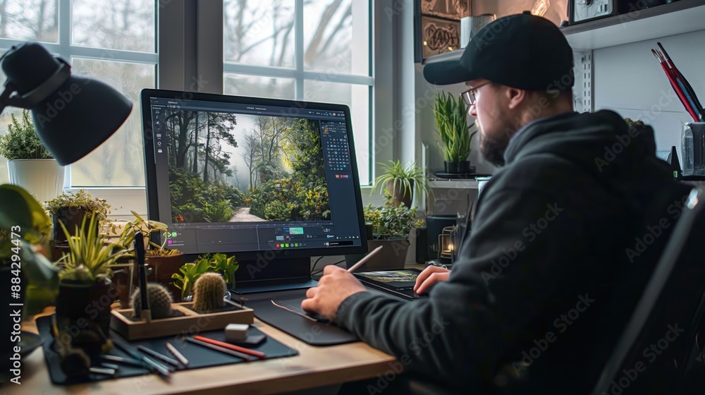 Digital artist live streaming their creative process, drawing on a ...