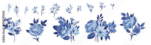 Collection of small pretty rose bouquets for design of greeting cards