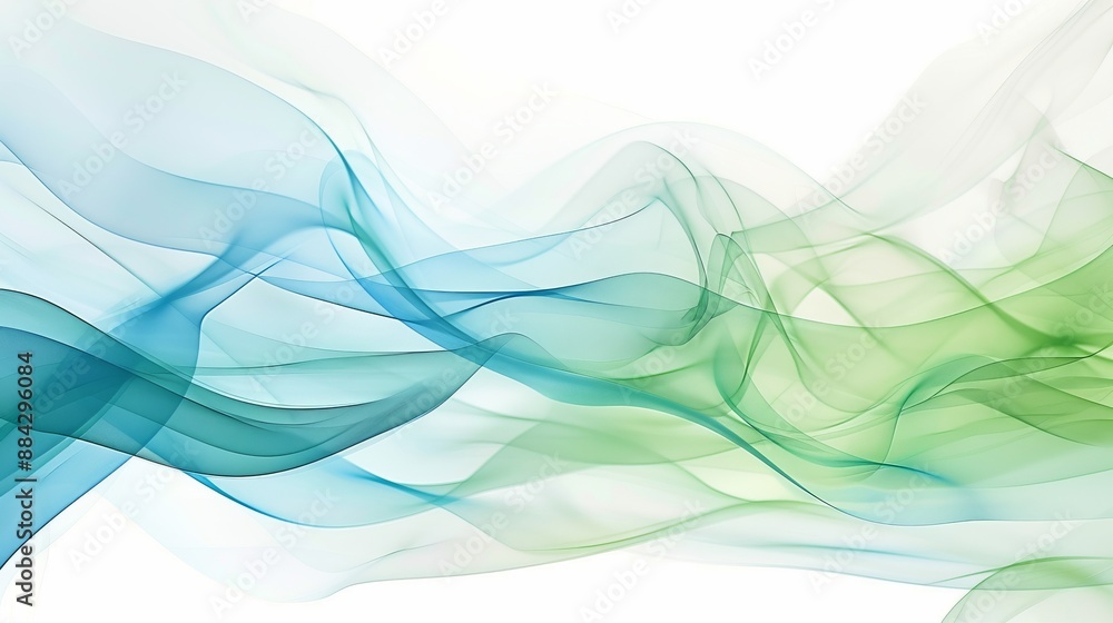 Fototapeta premium An abstract artwork showcasing transparent flowing waves in shades of blue and green. The piece evokes a sense of lightness and freedom, embodying modern digital art.
