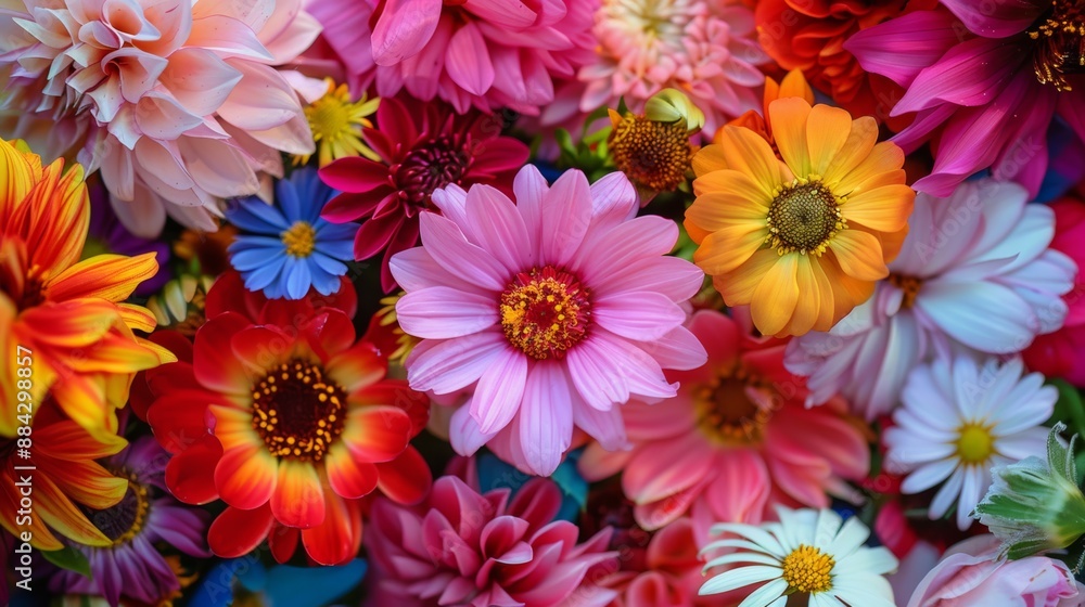 Vibrant and colorful flowers blooming in a garden Vibrant and colorful flowers blooming in a garden