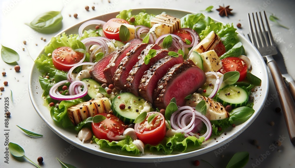 Salad with vegetables and meat. Food image,healthy food,Generative AI.Background with food. Salad with vegetables and meat. Food image,healthy food,Generative AI.Background with food.