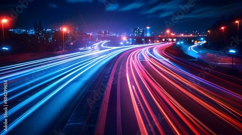 Vibrant neon light trails captured in motion, ideal for dynamic and futuristic visuals. 