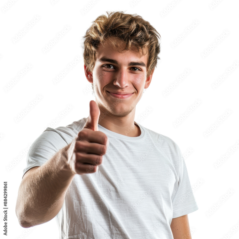 An isolated image of a young man giving a thumbs-up, wearing a plain t-shirt. An isolated image of a young man giving a thumbs-up, wearing a plain t-shirt.