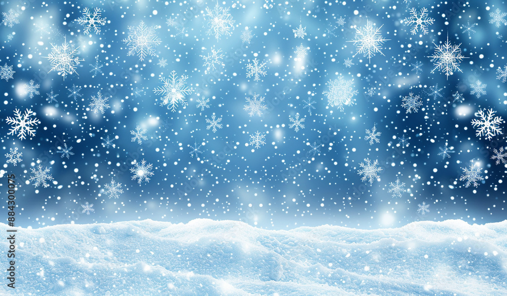 A blue background with snowflakes falling in the foreground, creating an atmosphere of winter and celebration. The snow is scattered across the scene, adding to its festive feel. A blue background with snowflakes falling in the foreground, creating an atmosphere of winter and celebration. The snow is scattered across the scene, adding to its festive feel.