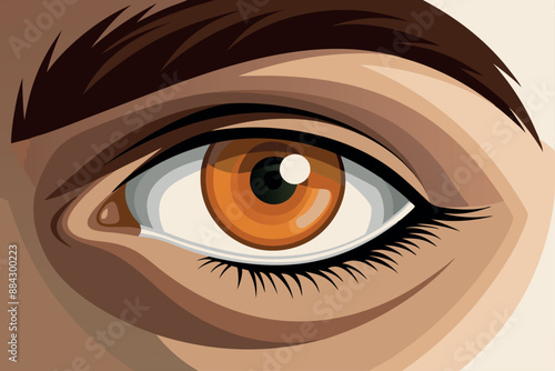 Detailed illustration of a brown eye in close-up view, showcasing vibrant colors and intricate design