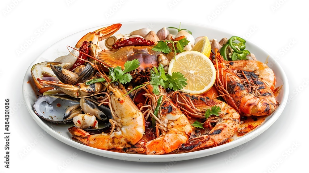 Superb Roasted Mixed Seafood Contain Blue Crabs, Mussels, Big Shrimps, Calamari Squids and Grilled Superb Roasted Mixed Seafood Contain Blue Crabs, Mussels, Big Shrimps, Calamari Squids and Grilled