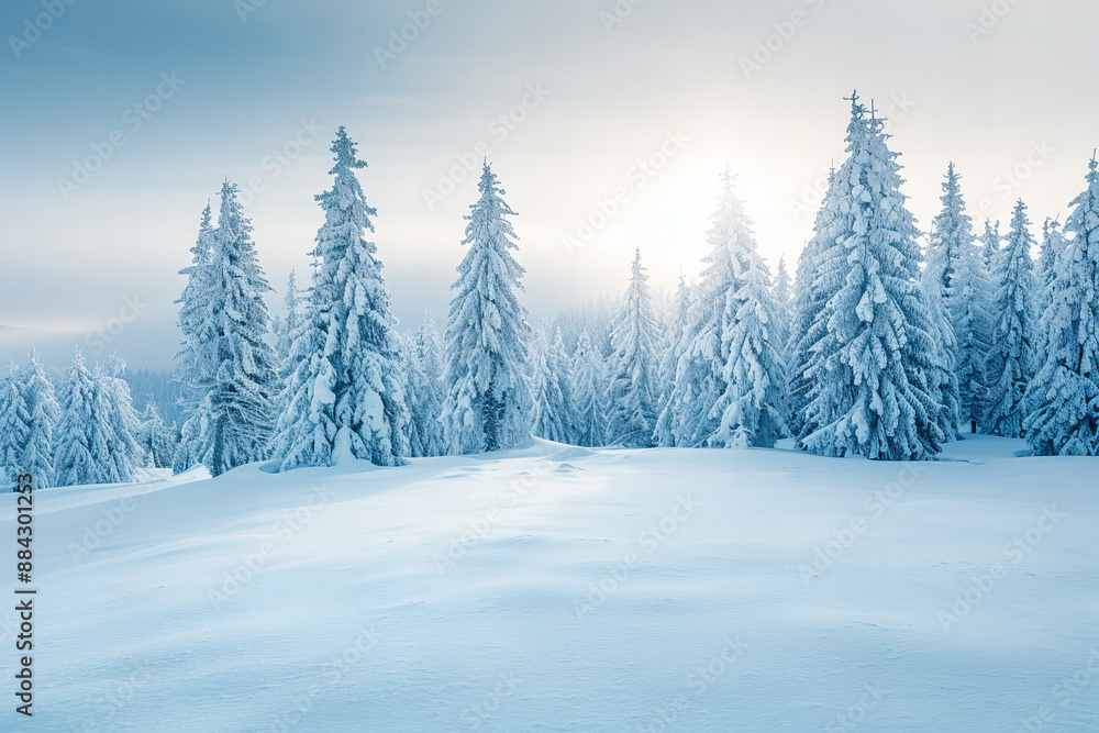 Serene Snowy Forest Landscape with Sunlight Through Trees in Winter Wonderland for Nature Photography, and Winter Scenery Concepts Serene Snowy Forest Landscape with Sunlight Through Trees in Winter Wonderland for Nature Photography, and Winter Scenery Concepts