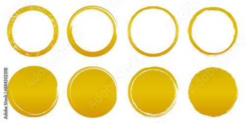 Set different circle brush strokes, simple brushes with gold gradation, hand drawn paint brush circle logo gold frame isolated – vector