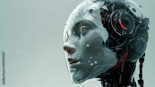 Humanoid head with transparent surface revealing AI systems © venusvi