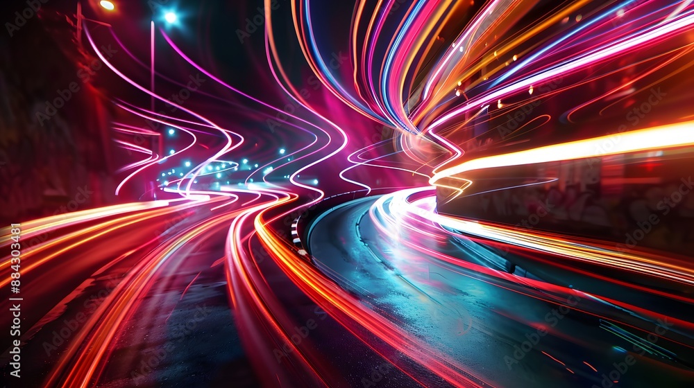 Vibrant neon light trails captured in motion, ideal for dynamic and futuristic visuals. Vibrant neon light trails captured in motion, ideal for dynamic and futuristic visuals.