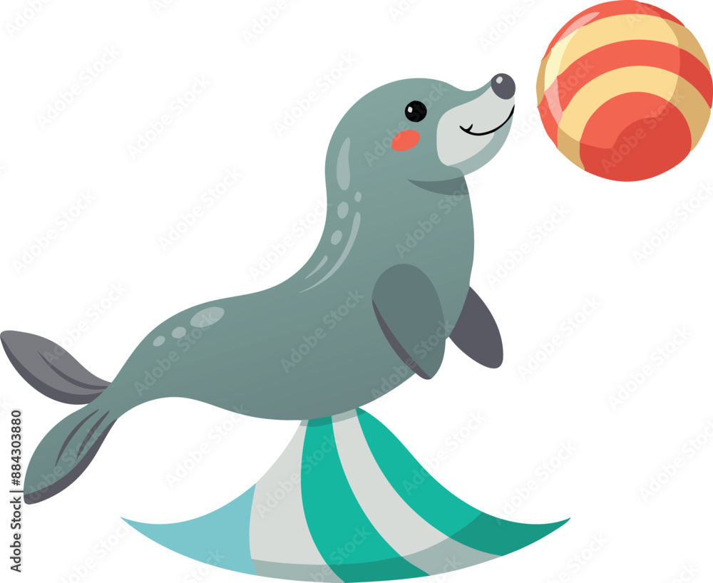 Illustration of a cute cartoon seal balancing a colorful ball. Perfect for kids' content, educational materials, and posters. Illustration of a cute cartoon seal balancing a colorful ball. Perfect for kids' content, educational materials, and posters.