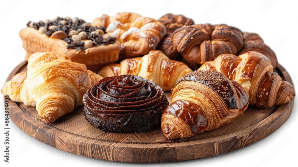 Assorted pastries and croissants on a platter, representing French bakery delights Assorted pastries and croissants on a platter, representing French bakery delights