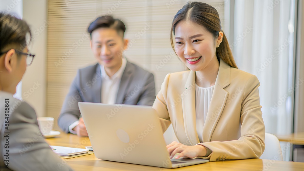 People working on laptop together in office, Business Meeting People working on laptop together in office, Business Meeting