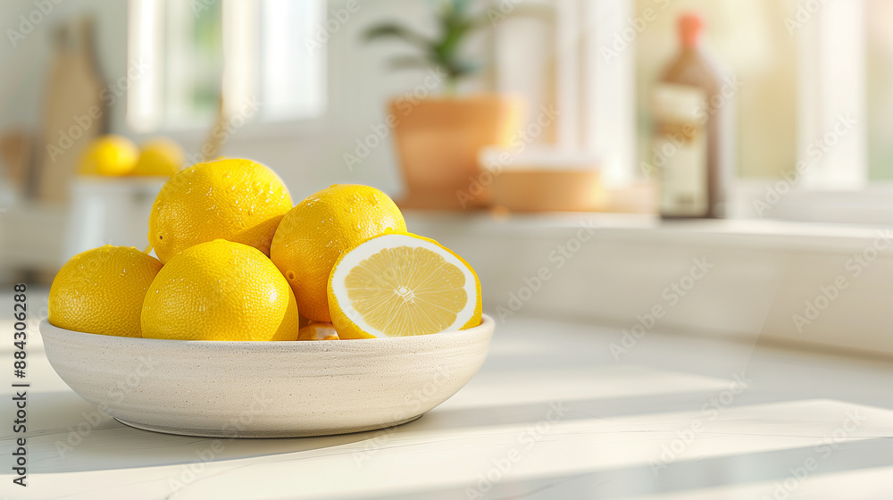 © NaphakStudio - A bowl of Korean yuja (citron) with vibrant yellow color, arranged in a decorative bowl on a kitchen counter, bathed in natural sunlight. © NaphakStudio - A bowl of Korean yuja (citron) with vibrant yellow color, arranged in a decorative bowl on a kitchen counter, bathed in natural sunlight.