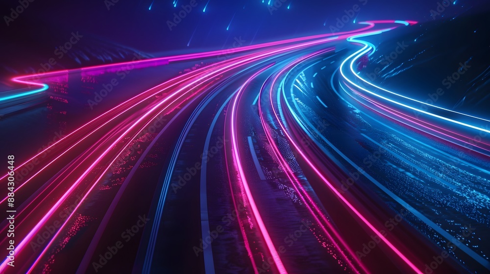 Vibrant neon light trails captured in motion, ideal for dynamic and futuristic visuals. Vibrant neon light trails captured in motion, ideal for dynamic and futuristic visuals.
