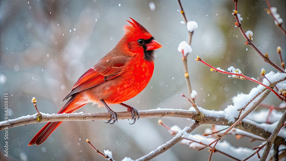 Red cardinal perched on a tree branch in winter , red cardinal, bird, wildlife, nature, branch, tree, winter, snow, feathers Red cardinal perched on a tree branch in winter , red cardinal, bird, wildlife, nature, branch, tree, winter, snow, feathers